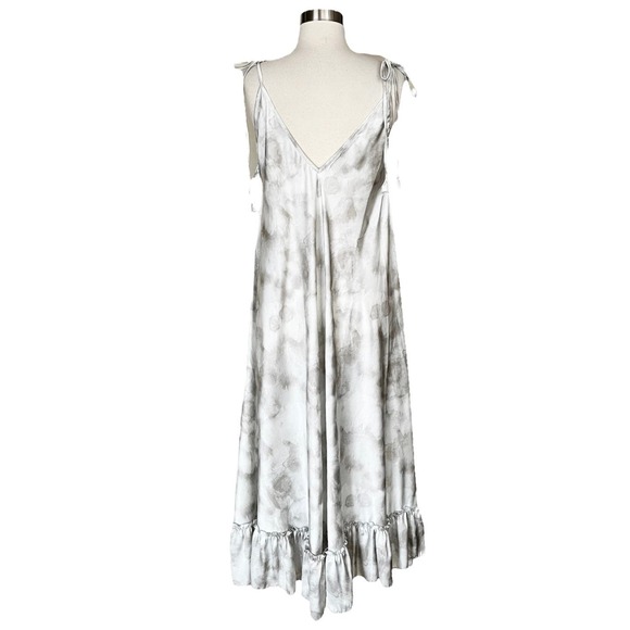 T. ZOVICH Maxi Dress Gray Tie Dye Silver Sleeveless Swing V-Neck Shoulder Ties - Picture 9 of 10